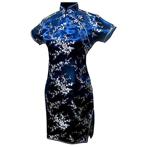 CIDCIJN vestito cinese - lady vintage dragon&phoenix short qipao elegante donna cheongsam mandarin collar sexy mini abito cinese, navy blue, xl