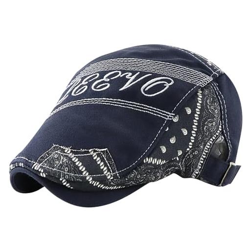 FEOYA berretto piatto uomo estivo basco scozzese traspirante cappello da strillone baschi e berretti scozzesi berretto cotone newsboy gatsby regolabile flat cap ricamato coppola irlandese blu scuro