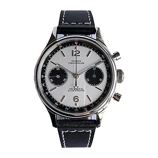 Sugess orologio meccanico uomo cronografo st1901 movimento orologi da polso impermeabile zaffiro lancette luminose (38mm bianco + senza gooseneck)