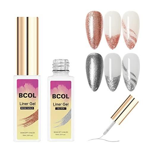 BCOL gel liner polish nail art kit - rosa oro argento colori gel art paint per chiodi turbinici costruito sottile nail art pennello in bottiglia gel pittura gel disegno soak off gel gel led