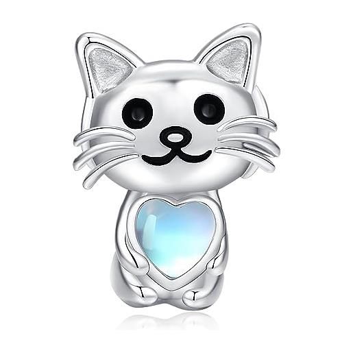 Friggem animal charm, charms gatto in argento 925 per bracciale e collana, charms ciondolo gatto in pietra di luna, charms animale perline regalo per donne ragazze (a4-gatto)