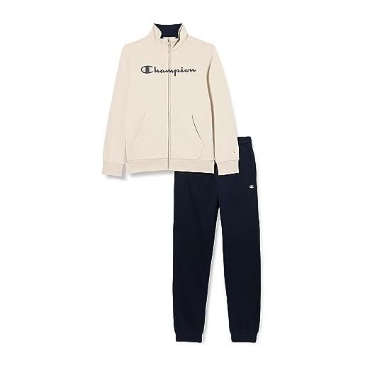 Champion legacy legacy sweatsuits b - tape powerblend terry full zip tuta sportiva, grigio argento/blu marino, 3-4 anni bambino fw23