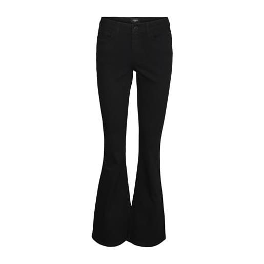 Vero moda jeans a zampa elasticizzato, vita media con chiusura a bottone e zip nascosta. Nero xs/32