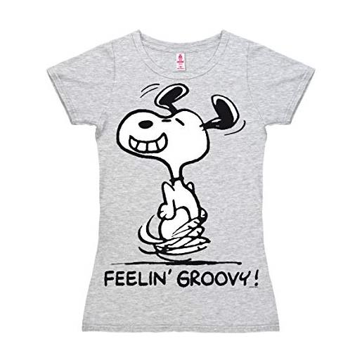 Logoshirt®️ peanuts i snoopy i feelin' groovy i maglietta i t-shirt stampate i donna i grigio i design originale su licenza i taglia m