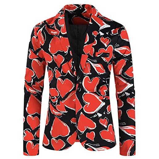 CreoQIJI giacca da uomo per affari | stampa digitale a forma di cuore con scollo a v con asola a maniche lunghe giacca tuta giacca top piumino leggero uomo, colore: rosso, xxl
