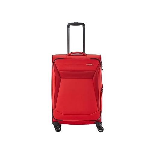 travelite valigia a 4 ruote taglia m soft shell, serie di valigie chios con soffietto elasticizzato + paraspigoli, trolley in look senza tempo, 67 cm, 60 fino a 66 l, rosso