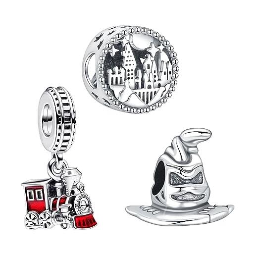 Doyafer 925 argento sterling fascino cappello argento sterling fascino castello treno costume ciondolo braccialetto collana ciondolo fascino signora compleanno regalo 3 pezzi/pacchetto