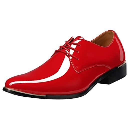 zpllsbratos scarpe stringate derby uomo scarpe eleganti pelle oxford scarpe formali abito cerimonia (rosso, 43)