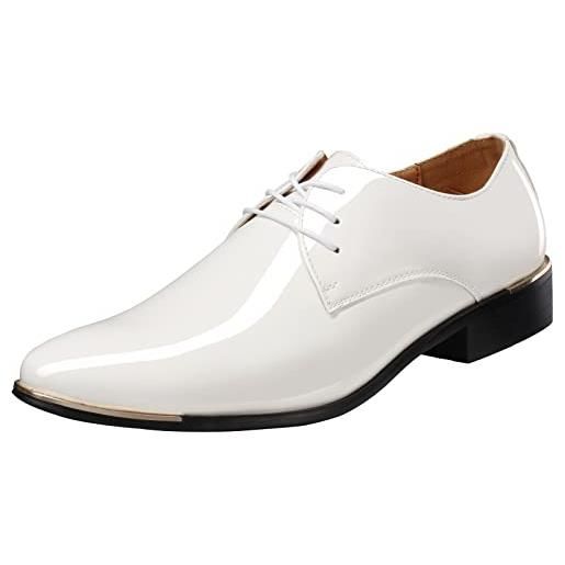 zpllsbratos scarpe stringate derby uomo scarpe eleganti pelle oxford scarpe formali abito cerimonia (bianca, 41)