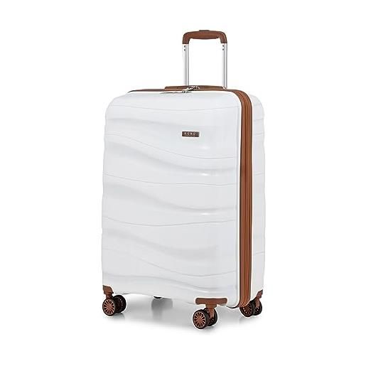 KONO valigia trolley da 55cm rigida e leggero polipropilene valigie con tsa lucchetto e 4 ruote (bianco crema)