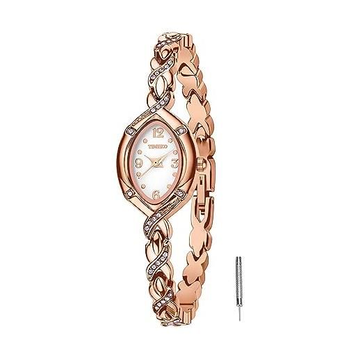 TIME100 orologio bracciale da donna decorato con i diamanti movimento al quarzo cinturino acciaio elegante e leggero(oro. Rosa)