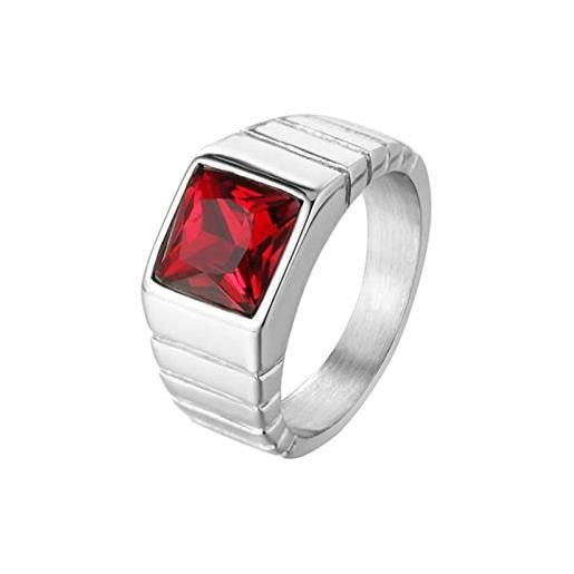 Lieson anello in acciaio inox anelli uomo hip hop, anello uomo elegante anelli uomo zirconia rosso larga 10.5mm argento anelli con misura 15