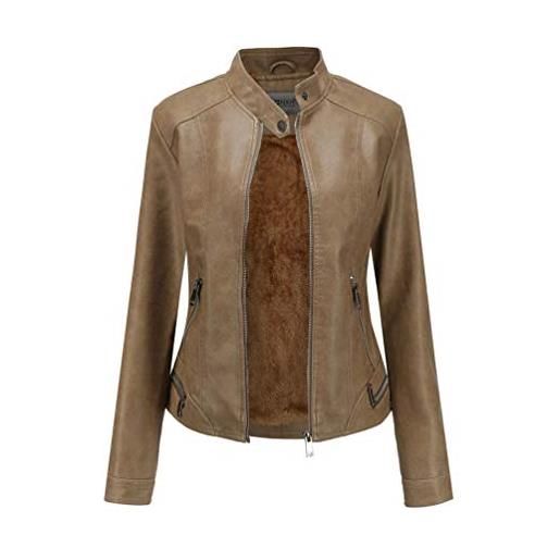 GladiolusA giacca corta da donna in pelle pu, biker giacca tasche con cerniera, giacca per autunno e inverno biker motocicletta giacchetto marrone m