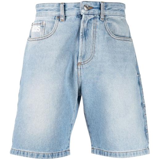 Gcds shorts denim con applicazione - blu