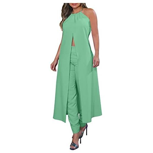 MJGkhiy tuta elegante donna cerimonia estiva curvy completi tuta donna comodi estivo 2 pezzi set spiaggia completino pantaloni a gamba larga set tute donna eleganti taglie forti