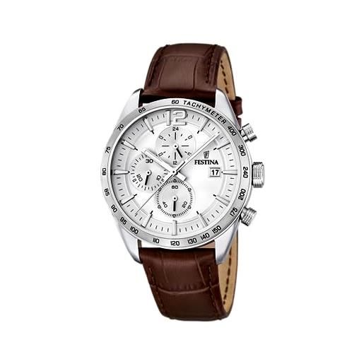 Festina orologio uomo f16760/1 timeless chronograph cassa di acciaio inossidabile 316l grigio cinturino in pelle marrone