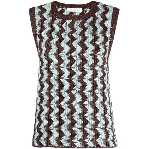 Wales Bonner zigzag knitted cotton top - marrone