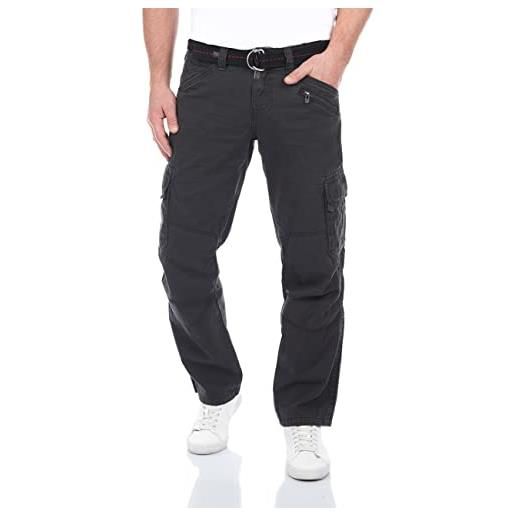 Timezone RogerTZ - Pantaloni da uomo stile cargo, casual, moderni, nero, 30W x 30L