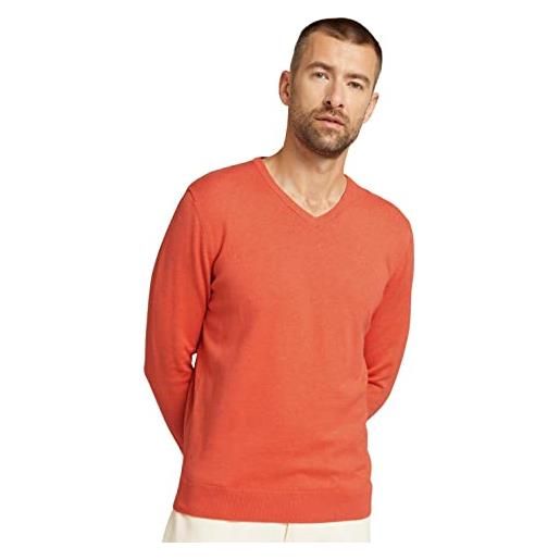 TOM TAILOR maglione basic con scollo a v, uomo, arancione (mandarin orange melange 22247), 3xl