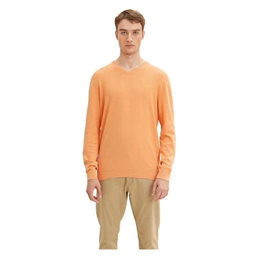 TOM TAILOR maglione basic con scollo a v, uomo, arancione (light orange peach melange 29420), 3xl
