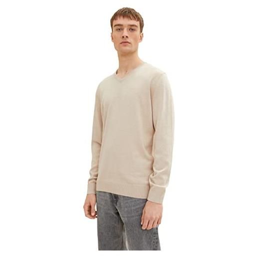 TOM TAILOR maglione basic con scollo a v, uomo, rosso (blush berry melange 26116), xl