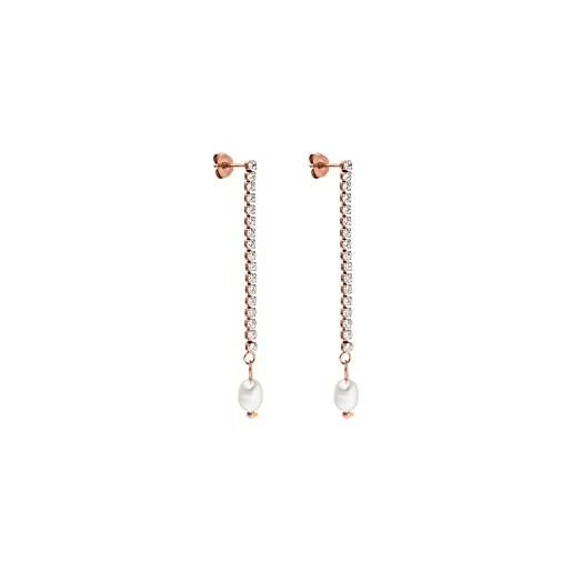 Purelei® orecchini shimmering pearl (oro, argento, oro rosa), impermeabili, da donna, in acciaio inox con pietre preziose e perle, regalo per donne, lunghezza 48 mm, acciaio inossidabile