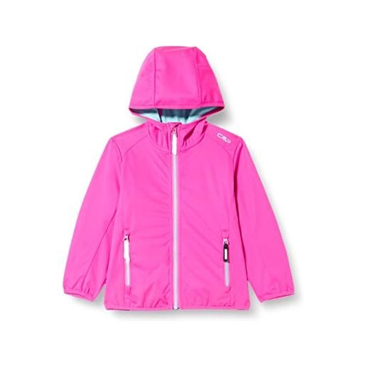CMP - giacca in light softshell da bambini con cappuccio fisso, purple fluo-acqua, 164