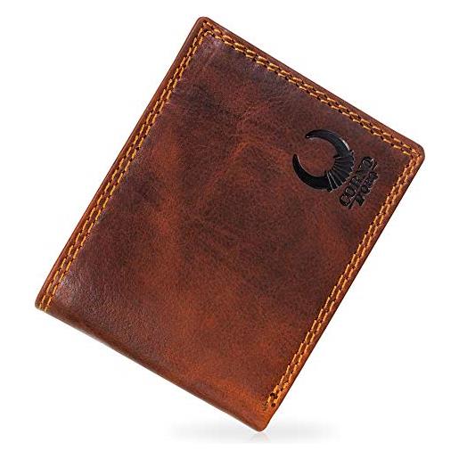 Corno d´Oro portafoglio orizzontale da donna in pelle vintage con protezione rfid cerniera portamonete scomparti, marrone
