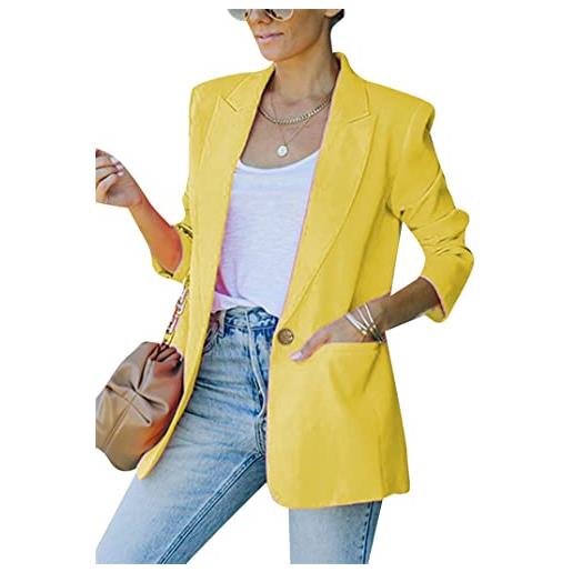 EFOFEI donna cardigan semplice tuta slim fit manica lunga blazer un bottone giacca abito formale sartoriale cardigan blazer giallo s