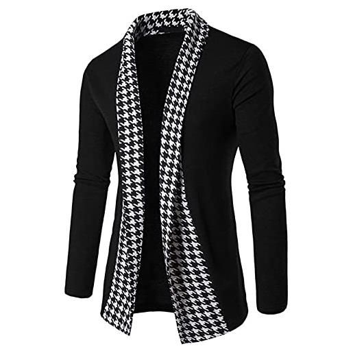 WXZZ plaid patchwork - giacca da uomo per le mezze stagioni primavera autunno traspirante sottile in misto cotone morbido per il tempo libero, nero , xxl