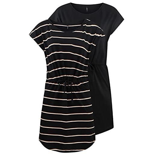ONLY, onlmay - mini abito estivo da donna, confezione da 2 pezzi, taglie xs, s, m, l, xl, xxl, a righe, colore nero, 100% cotone, l