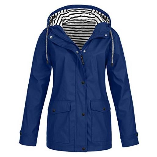 WOXIHUAN giacca impermeabile donna con cappuccio autunno giacche antipioggia leggera cappotto lungo pioggia giubbotto trench giacca a vento all'aperto primavera per escursionismo campeggio ciclismo