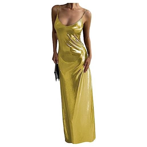 Onsoyours donna abito lungo elegante estivo a senza maniche abito con cinturino vestito sexy abito cocktail maxi abito vestito tinta unita a oro l