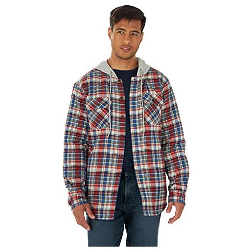 Wrangler Authentics giacca camicia in flanella a manica lunga con cappuccio, caramella mou, xl uomo