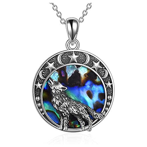 YAFEINI lupo collana gioielli per donna 925 argento sterling luna collana pendente vichingo regali per uomini ragazze (collana luna e stella lupo)