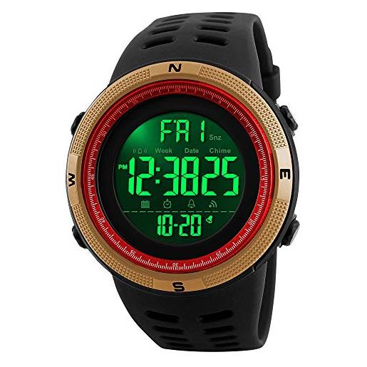 SKMEI orologio sportivo digitale da uomo orologio militare con cronometro impermeabile conto alla rovescia data automatica, dorato rosso, l, striscia