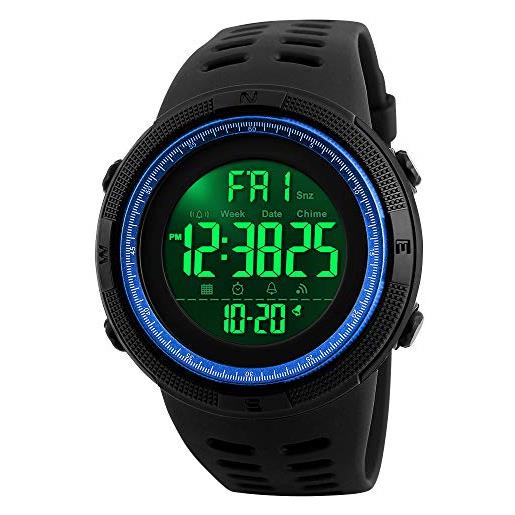 SKMEI orologio sportivo digitale da uomo orologio militare con cronometro impermeabile conto alla rovescia data automatica, blu, l, striscia