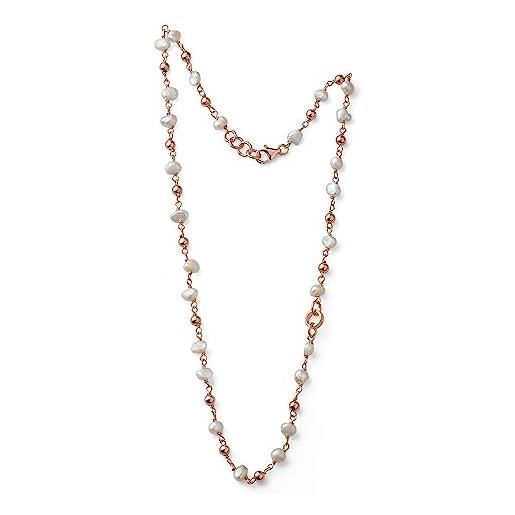 Maria Cristina Sterling collana argento rosa 925 donna con perle bianche e chiusura a moschettone - collana ragazza fatto a mano alla moda