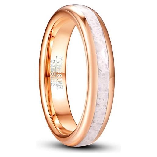 VAKKI - anello di fidanzamento da donna in oro rosa, 4 mm, in tungsteno, per matrimonio, in marmo, misura da 1/2 a t 1/2 e tungsteno, 9,5, cod. 258-5