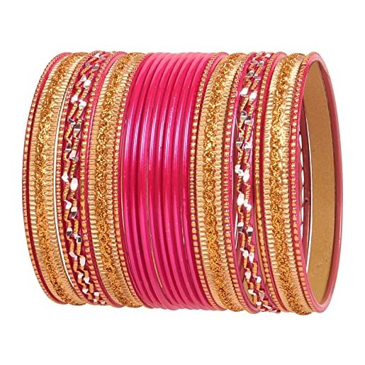 Touchstone colorful 2 dozen bangle collection indiano bollywood lega di metallo strutturato baby pink designer gioielli bangle bracciali set di 24 in tono oro per le donne