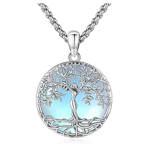 Eusense collana di pietra lunare in argento 925 collana con albero della vita catena di ciondoli regali di gioielli per donne signore ragazze