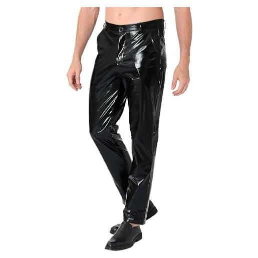 COSAVOROCK pantaloni da discoteca anni 70 uomo pantalone in pelle metallizzati nero 32w