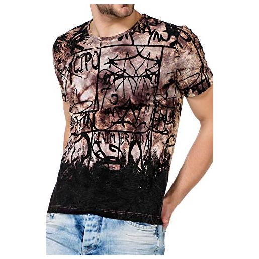 Cipo & Baxx maglietta da uomo con stampa grafitti a maniche corte, stampa allover, design rotondo, casual, ct456 marrone m