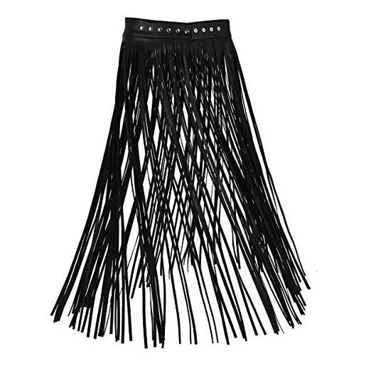 TiaoBug gonna da donna con frange in cuoio cintura con fibbia regolabile gonne lunghe per cosplay travestimento sppiaggia performance bianco nero m-l nero m