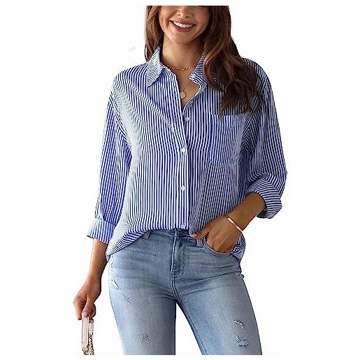 FEOYA camicetta donna maniche lunghe camicia a righe elegante camicia button-down casual ufficio blusa moda s