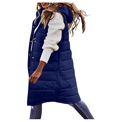 BOTCAM gilet lungo trapuntato, da donna, lungo, senza maniche, caldo, con tasche, trapuntato, parka trapuntato, casual, per attività all'aria aperta, taglia s - 5xl, a06-marine, m