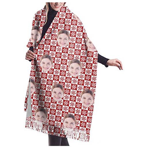 Jinlinjew sciarpe natalizie sciarpa personalizzata con foto con renna babbo natale stampa personalizzata con scialle lungo rotante con nappe avvolgere per lei/lui