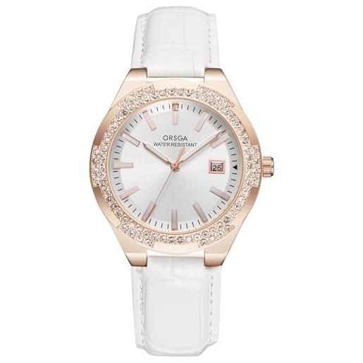 CIVO orologio donna elegante diamanti analogico orologio da polso impermeabile calendario cinturino cuoio bianco orologio da donna luminoso minimalista oro rosa quarzo orologio vintage, regalo donna