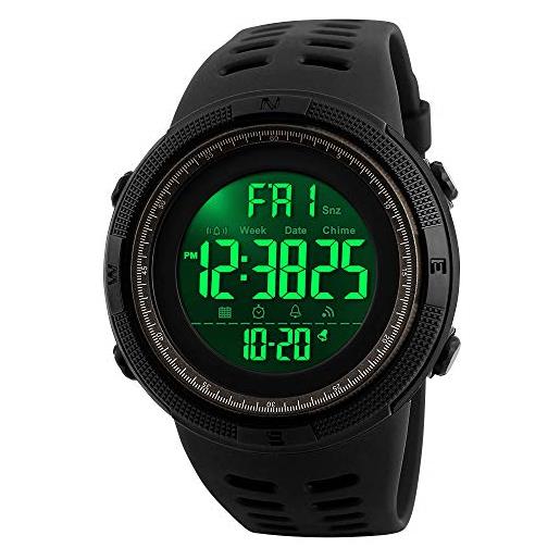 SKMEI orologio sportivo digitale da uomo orologio militare con cronometro impermeabile conto alla rovescia data automatica, marrone, l, striscia