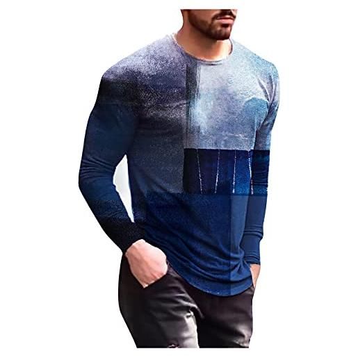 Xmiral maglia a maniche lunghe uomo t-shirt da uomo autunno slim casual o collo stampato manica lunga camicetta (m, 1blu)